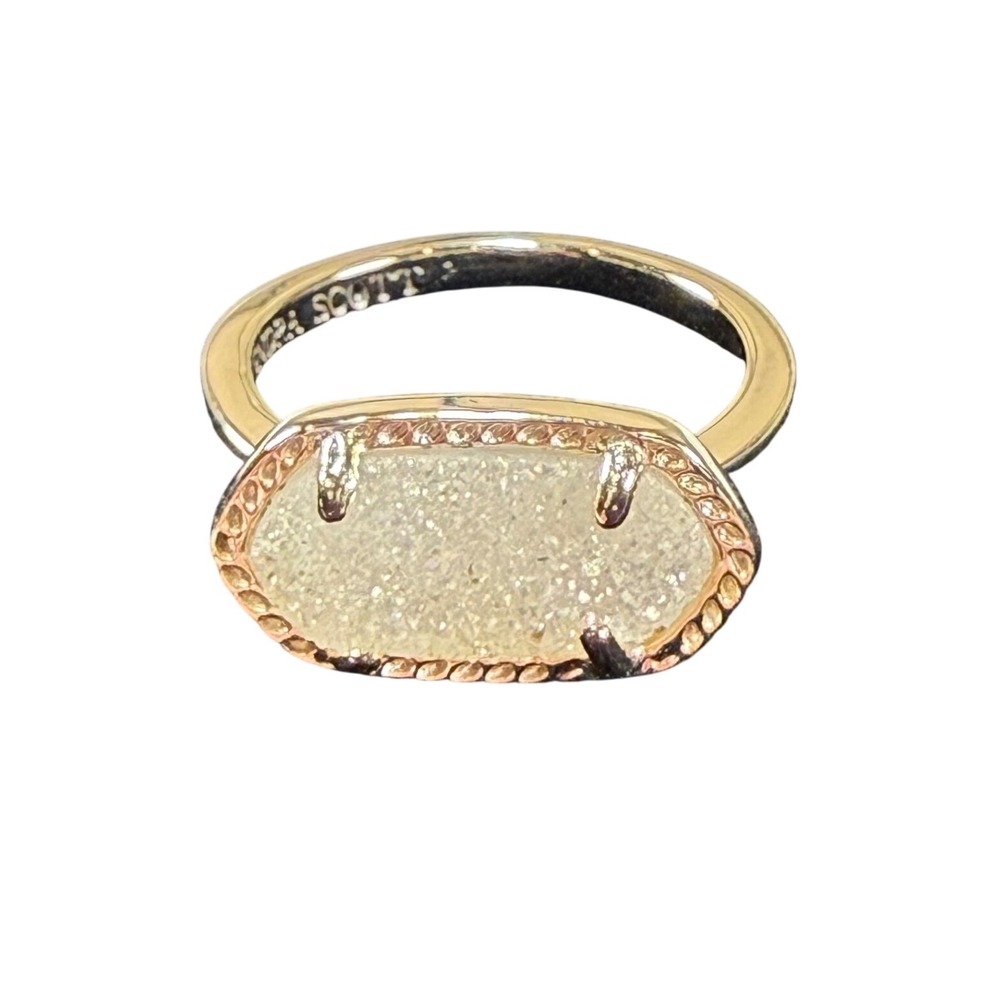 Kendra Scott Druzy Cocktail Ring Gold Tone Oval Statement Estimated Size 7